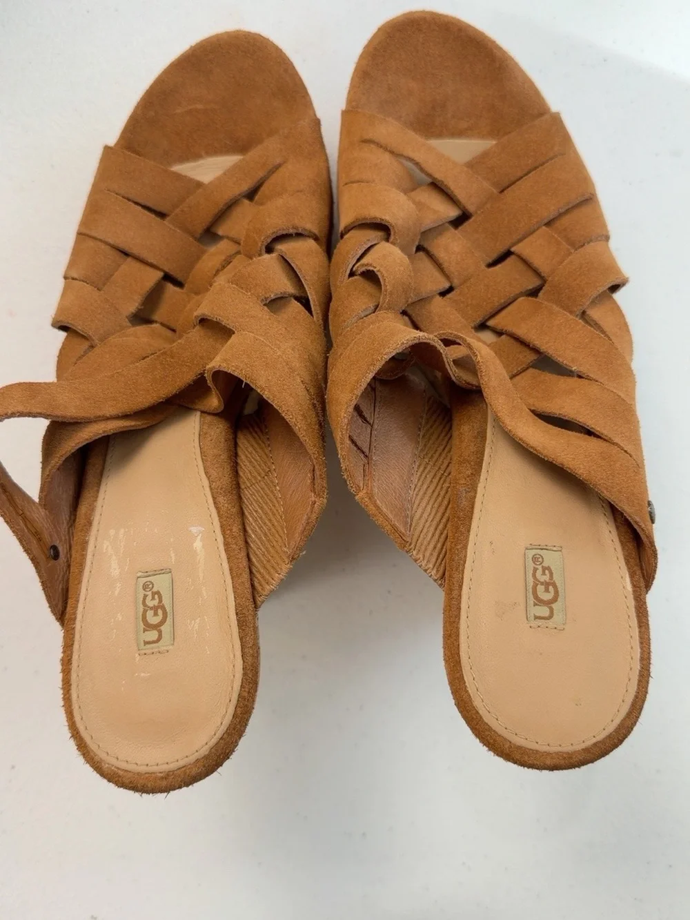 UGG Marta Chestnut Suede Woven Cork Wedge Sandals Women’s Size 10